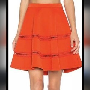 Carven Cut Out Flared Designer Skirt Red Orange sz Large